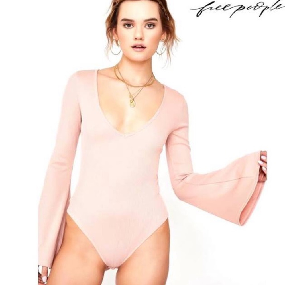 NWOT Free People Ribbed Bell Sleeve Bodysuit  L